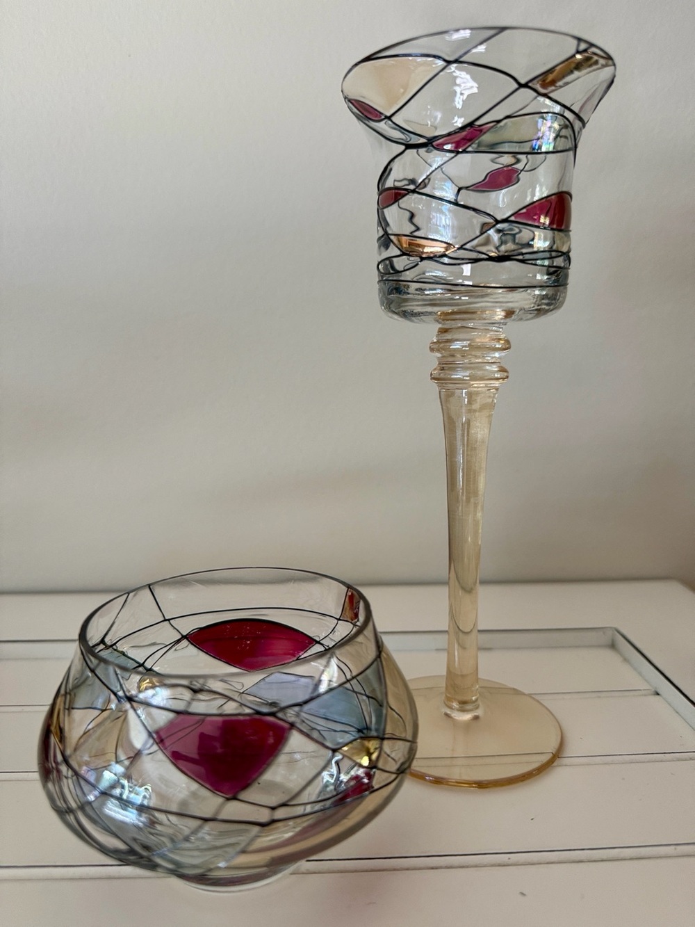 PartyLite "Calypso Mosaic" stained glass candle holders (set of 2)